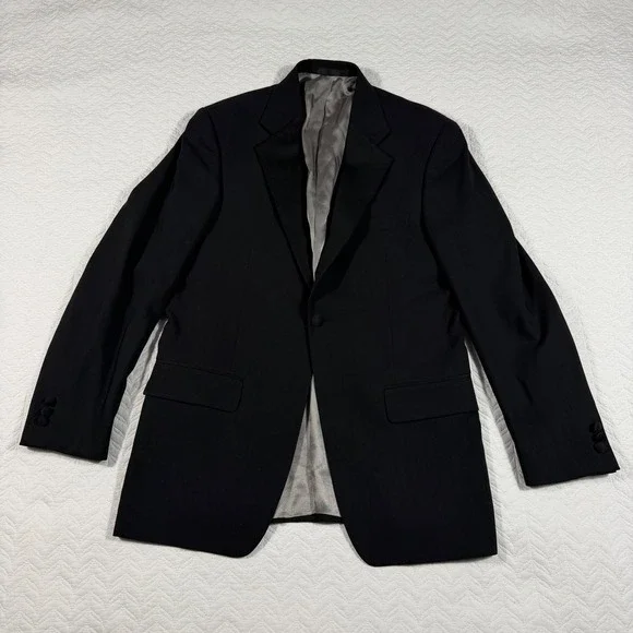 Vtg MONSIEUR GIVENCHY Black Wool‎ Blazer Jacket Men 38R USA Union Made 1 Button